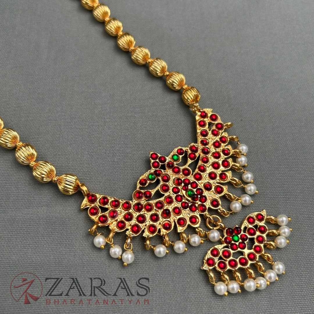 Bharatanatyam Dance Jewellery - Single Line Gold Beads RG Kemp Haaram / Long Chain image 3