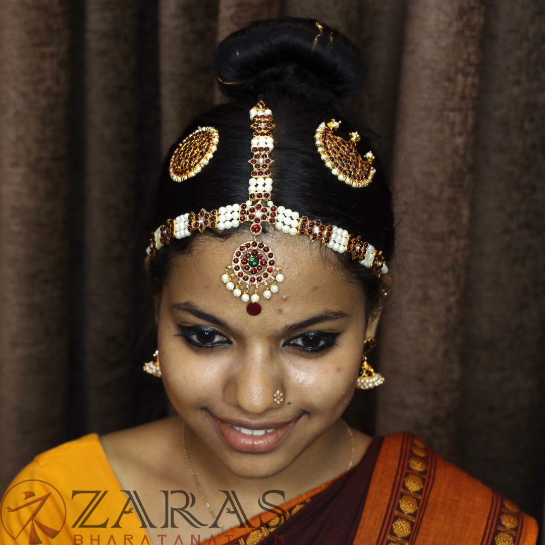 Bharatanatyam Dance Jewellery - Flower 3 Line Beads Red Kemp image 1