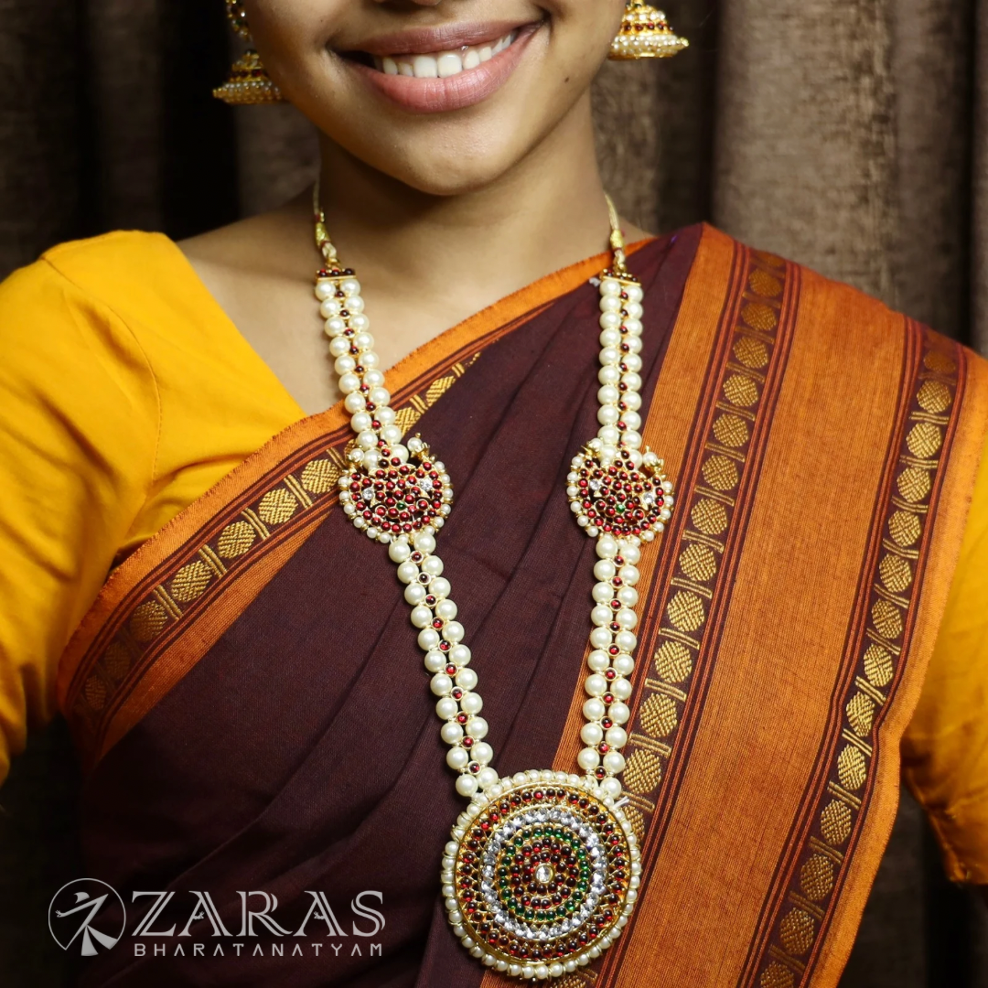 Bharatanatyam Dance Jewellery - Round & 2 Moon RG kemp Beads Haaram / Long Chain image 0