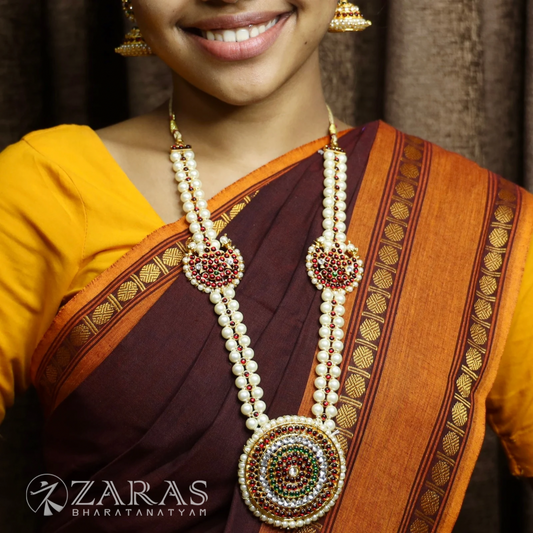 Bharatanatyam Dance Jewellery - Round & 2 Moon RG kemp Beads Haaram / Long Chain image 0