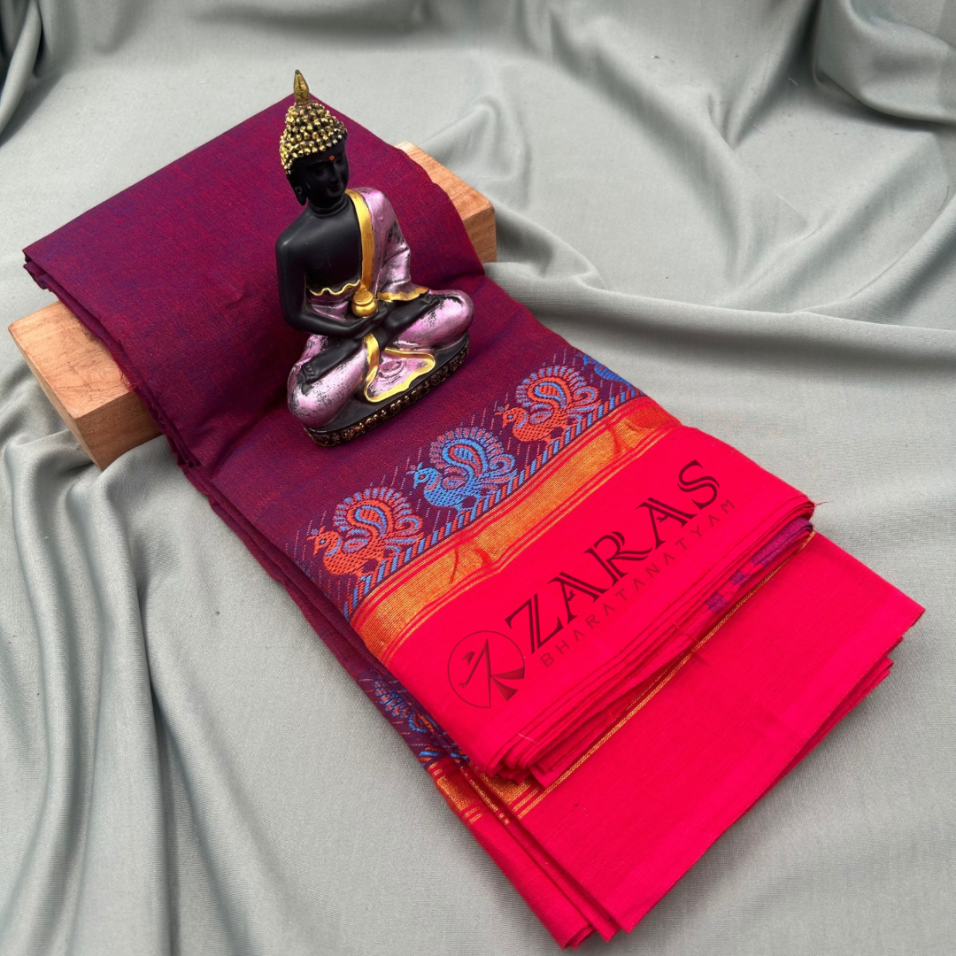 Bharatanatyam Dance Practice Saree - Magenta with Pink S Peacock Border image 0
