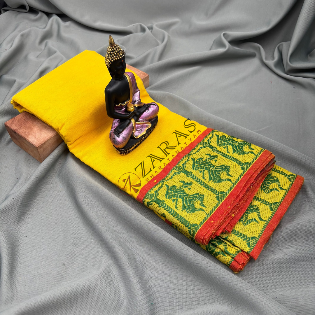 Bharatanatyam Dance Practice Saree - L Yellow Green Doll Border image 1