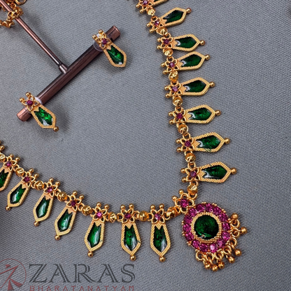 Bharatanatyam Dance Jewellery Haaram - Round V Enamal Maalai / Stort Haaram with Kammal image 1