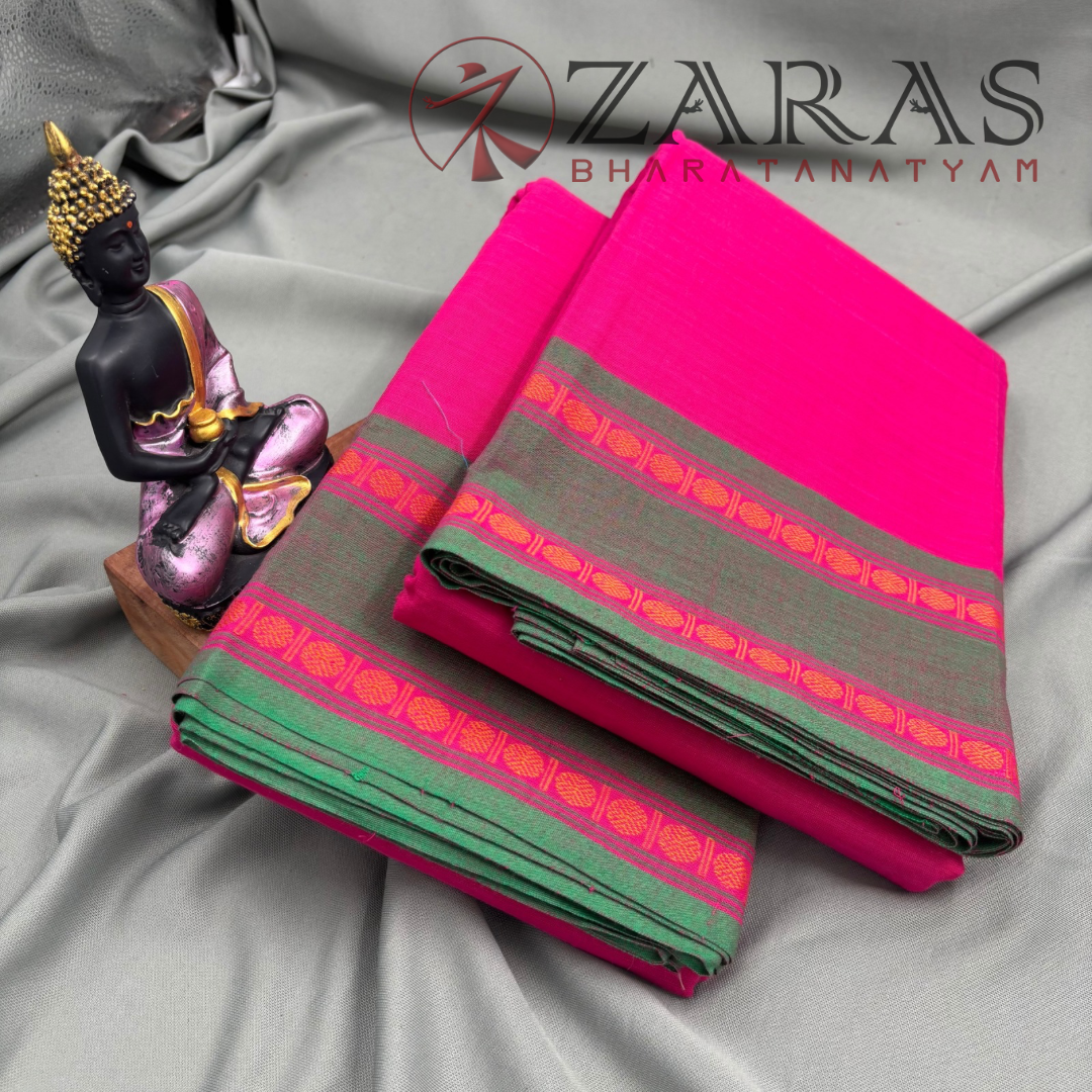 Bharatanatyam Dance Practice Saree - Pink with Green Double Coin Border image 2