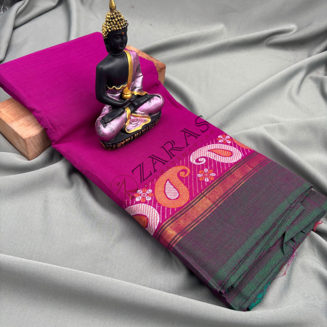Bharatanatyam Dance Practice Saree - Purple Green Manga Border image 1