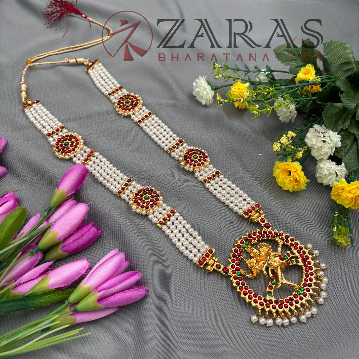 Bharatanatyam Dance Jewellery - Haaram 4 Line Nadaraj Pearls RG Kemp CS image 2
