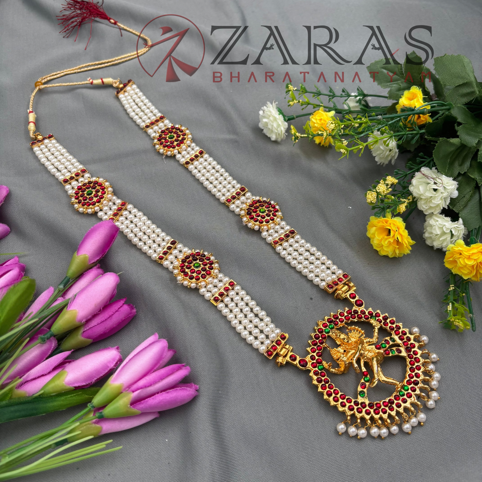 Bharatanatyam Dance Jewellery - Haaram 4 Line Nadaraj Pearls RG Kemp CS image 2