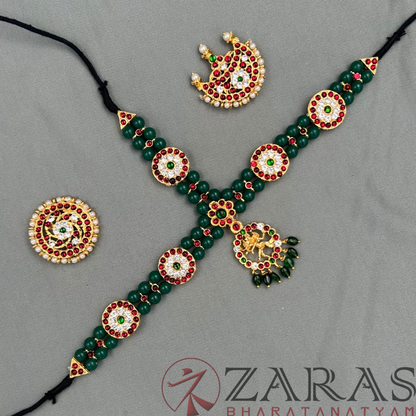 Bharatanatyam Dance Jewellery - Headset Nadaraj Pendent Green Pearls Kemp image 2