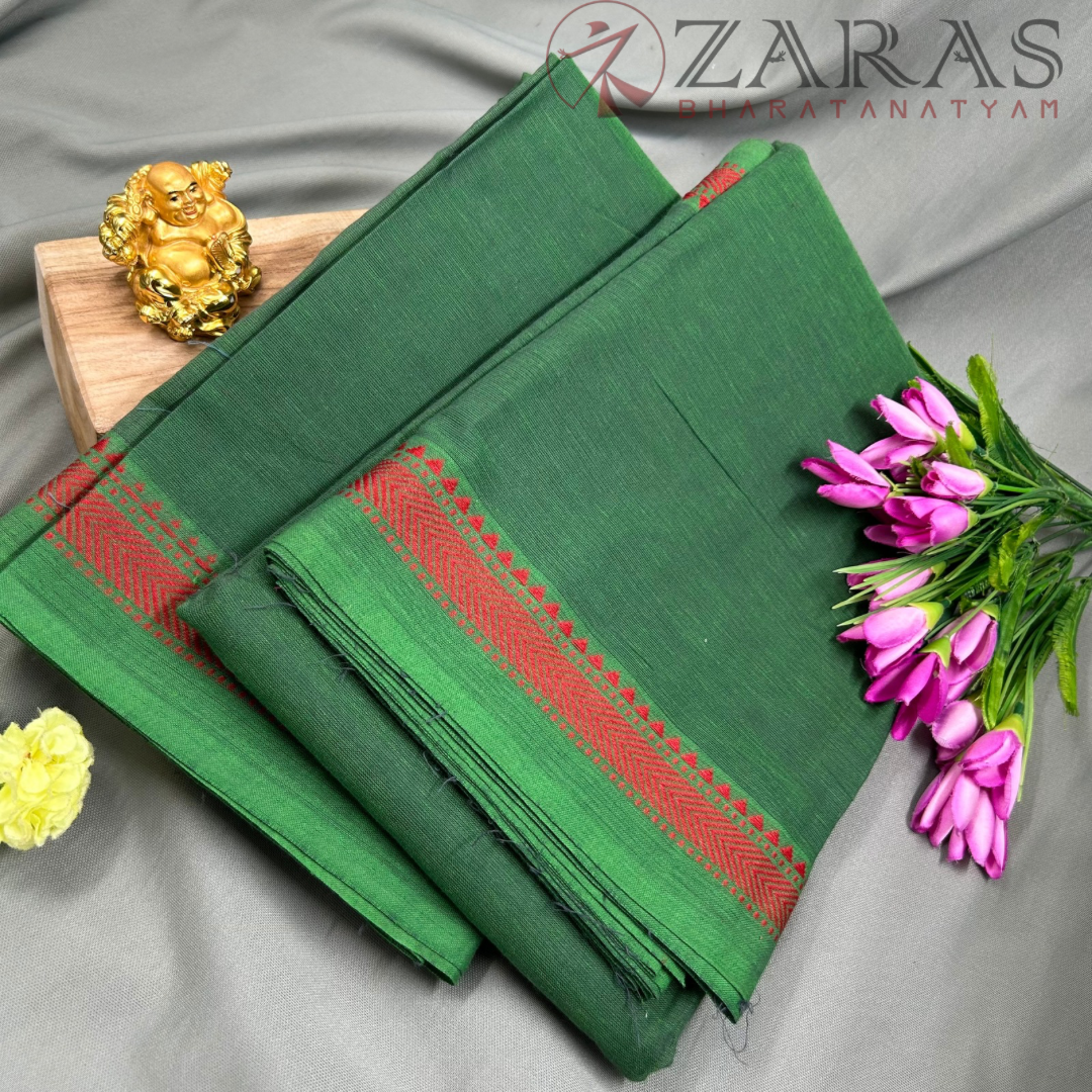 Bharatanatyam Dance Practice Saree - Green with Red S Temple Border (6 mtr) image 1