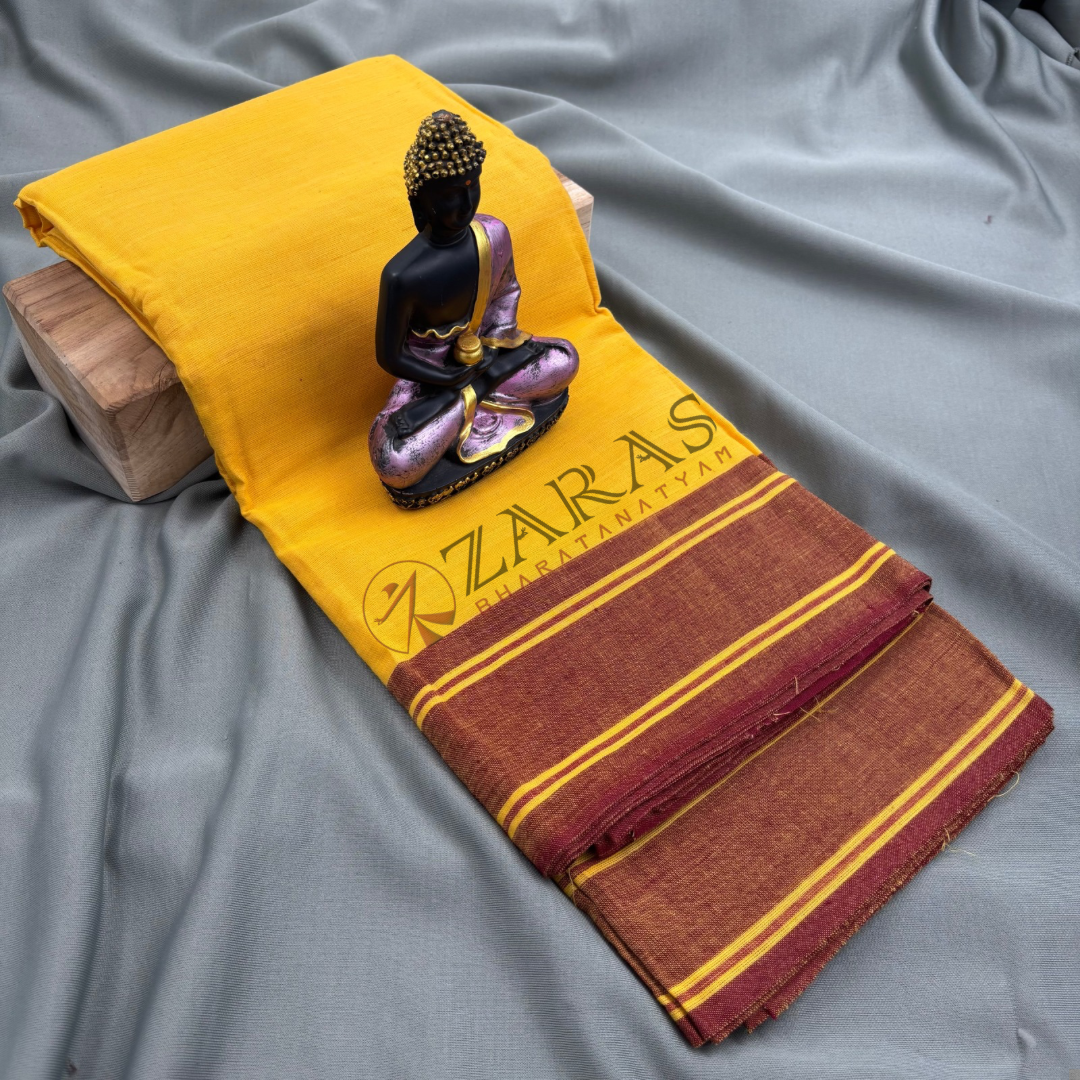 Bharatanatyam Dance Practice Saree - Yellow with Maroon Plain Border image 0