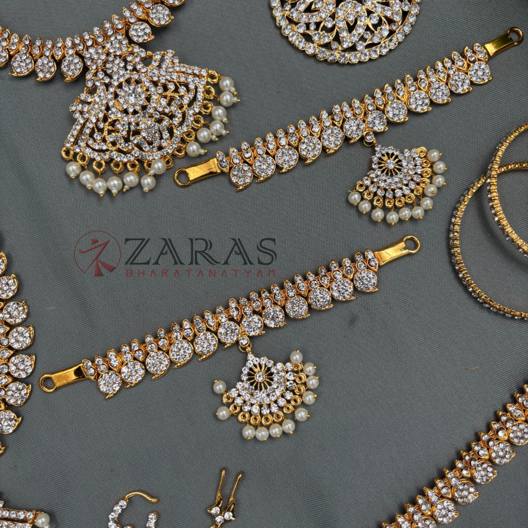 Bharatanatyam Dance Jewellery - Manga Full Set White Stone (2mm) image 4