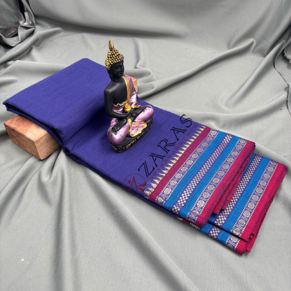 Bharatanatyam Dance Practice Saree - Dark Blue with Red Double Coin Border image 1