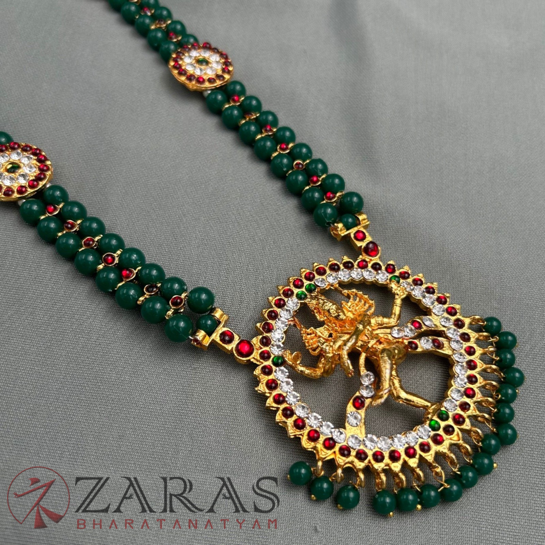 Bharatanatyam Dance Jewellery - Nadaraj Green Balls RG Kemp Haaram / Long Chain image 3