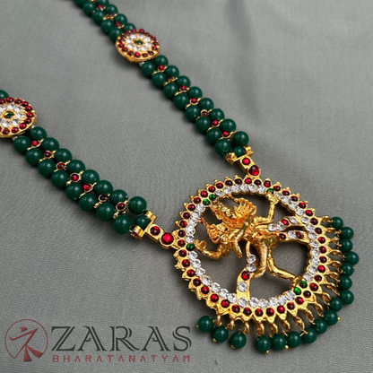 Bharatanatyam Dance Jewellery - Nadaraj Green Balls RG Kemp Haaram / Long Chain image 3