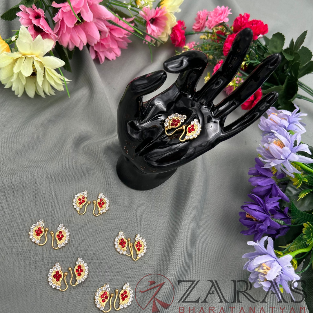 Bharatanatyam Dance Jewellery - Manga Nathu Red White Stone (Right & Left) image 2
