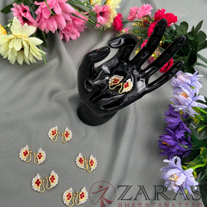 Bharatanatyam Dance Jewellery - Manga Nathu Red White Stone (Right & Left) image 2