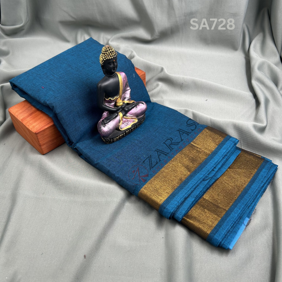 Bharatanatyam Dance Practice Saree - Peacock Blue with Gold Plain Border image 0