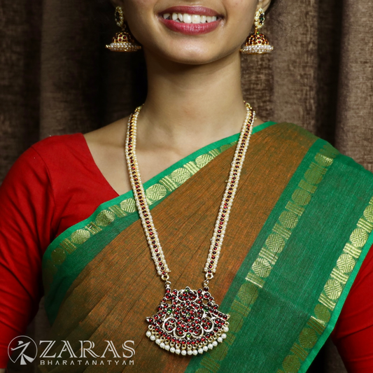 Bharatanatyam Dance Jewellery - Pea with Padak Pearls RG Kemp Haaram / Long Chain image 0