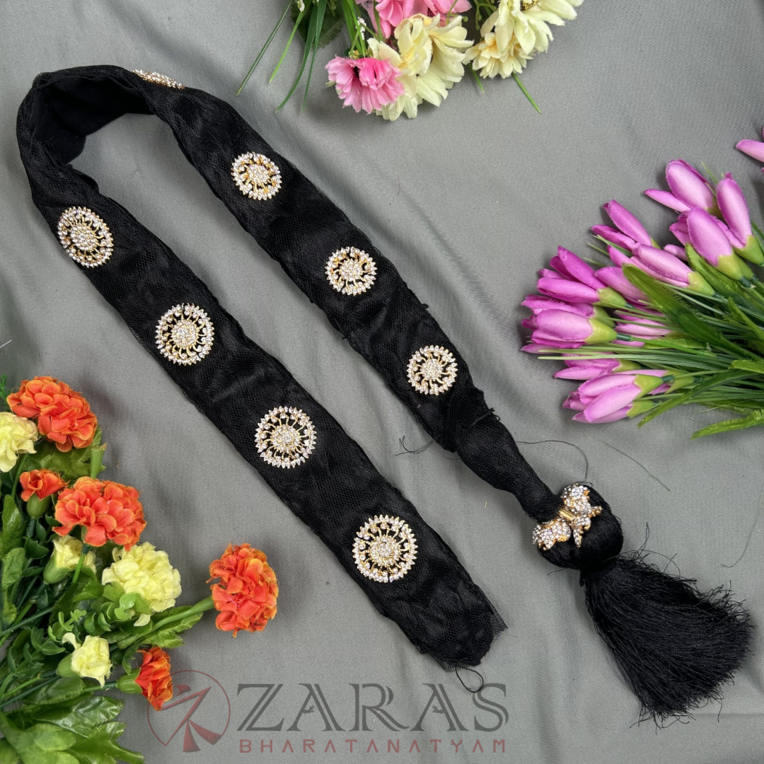 Bharatanatyam Dance Jewellery - Stone Jada Set Round S with Hair Kunjalam image 0