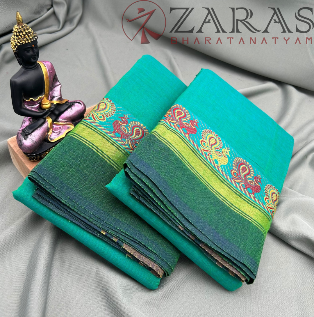 Bharatanatyam Dance Practice Saree - Sea Green with Green Small Peacock Border image 1