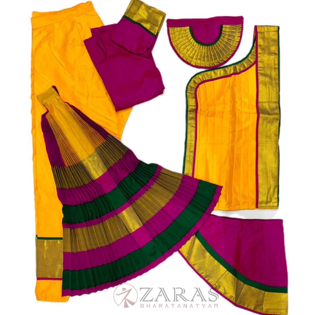 Bharatanatyam Dance Costume Readymade - Yellow, Pink & Green Combination image 0