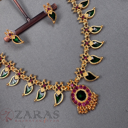 Bharatanatyam Dance Jewellery Necklace - Round Manga Enamal with Kammal image 1