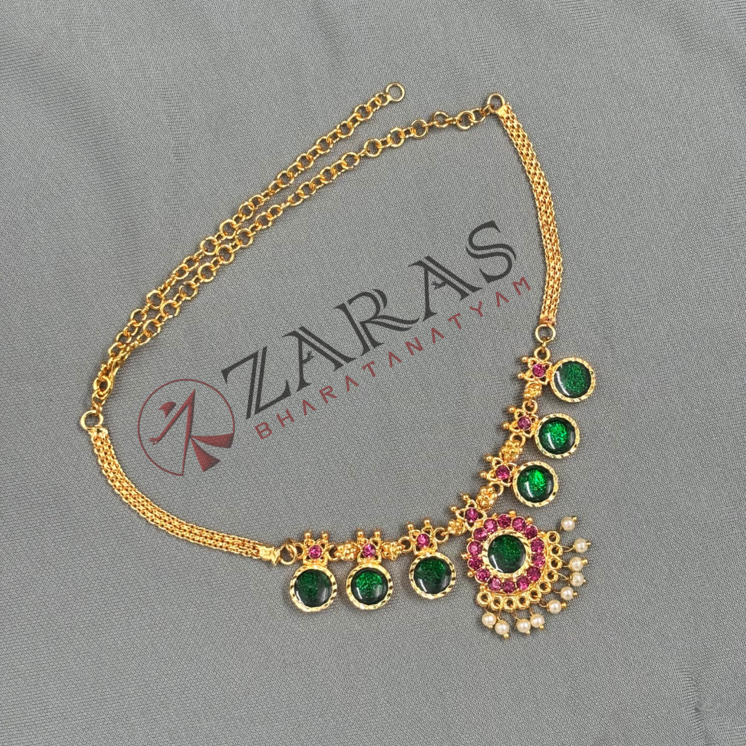 Bharatanatyam Dance Jewellery - Necklace Round Flower Design Kemp image 2