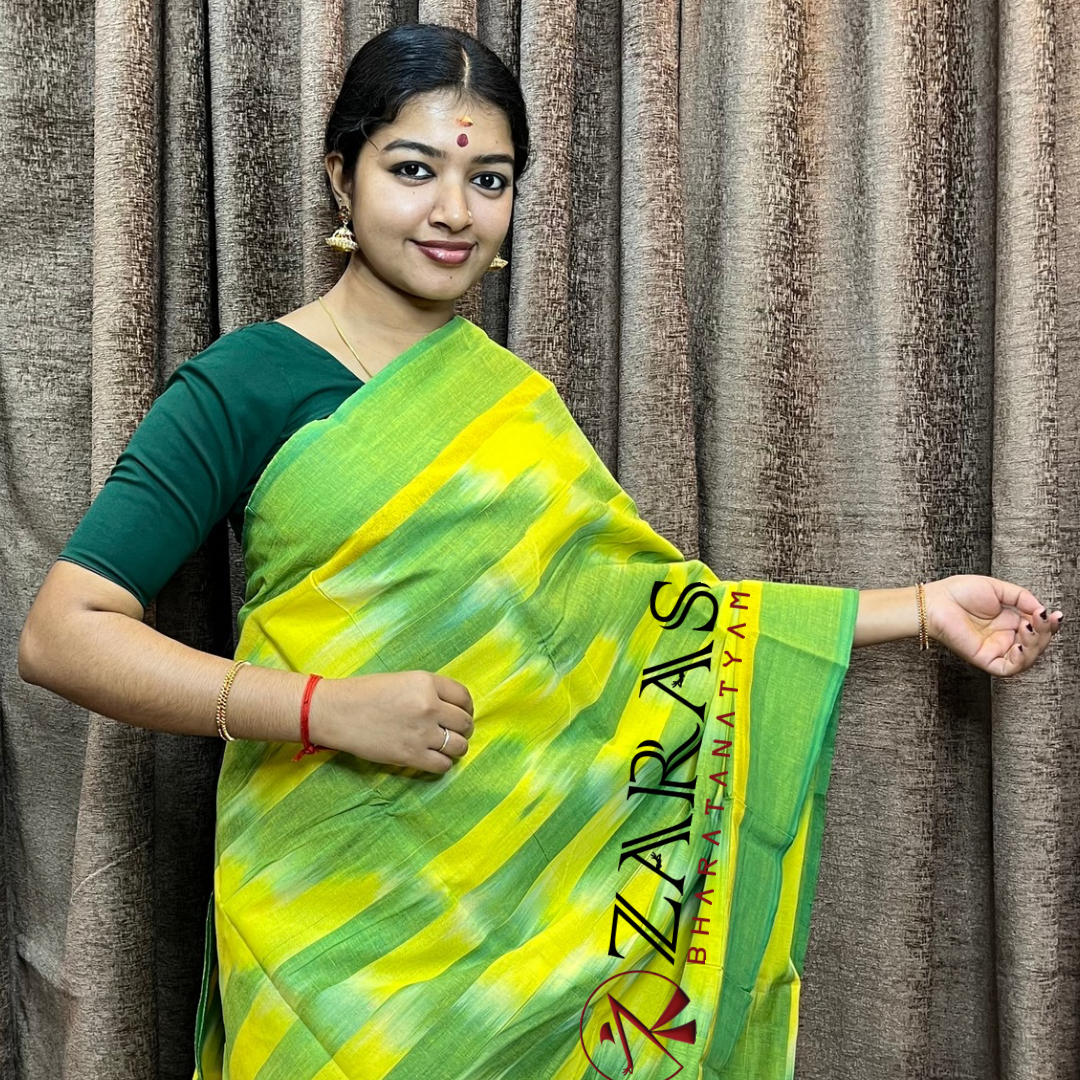 Bharatanatyam Dance Practice Saree - L Green GR Mixed Ikkat Border image 0