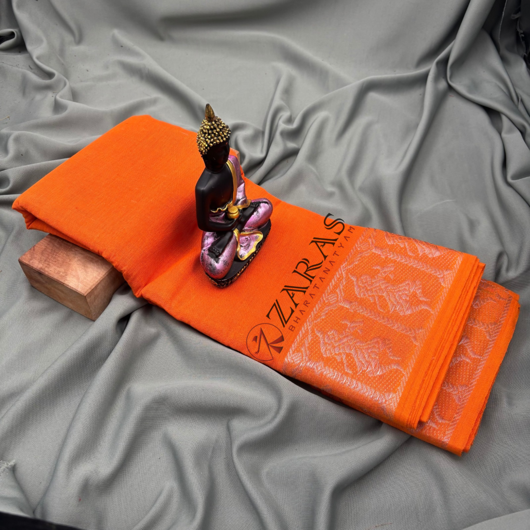 Bharatanatyam Dance Practice Saree - Light Orange Silver Doll Border image 1