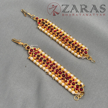 Bharatanatyam Dance Jewellery - Moon Design Red Kemp Maatal B image 3
