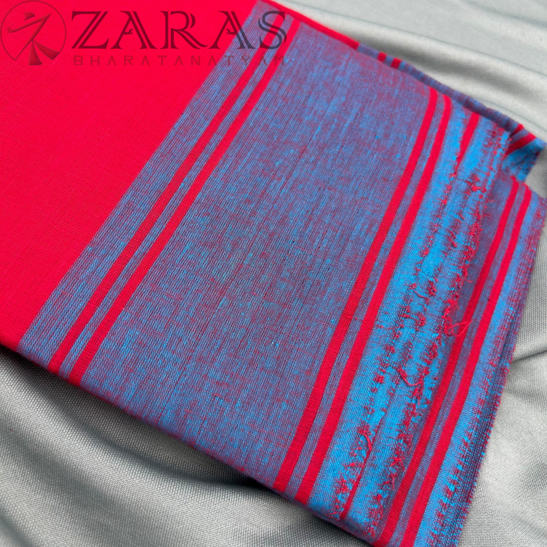 Bharatanatyam Dance Practice Saree - Red Blue Plain Border image 1
