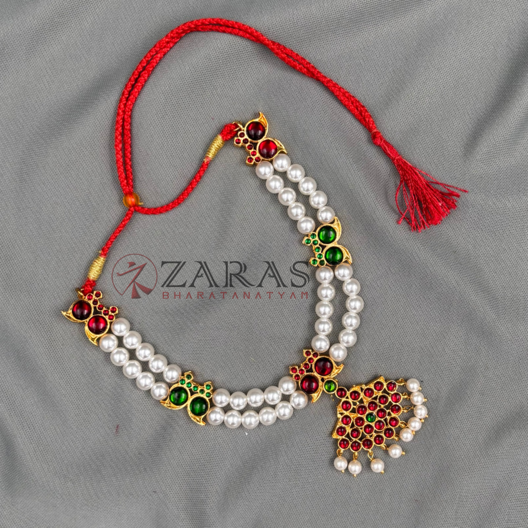 Bharatanatyam Dance Jewellery - Necklace Do Manga Design Kemp with Pearls image 3