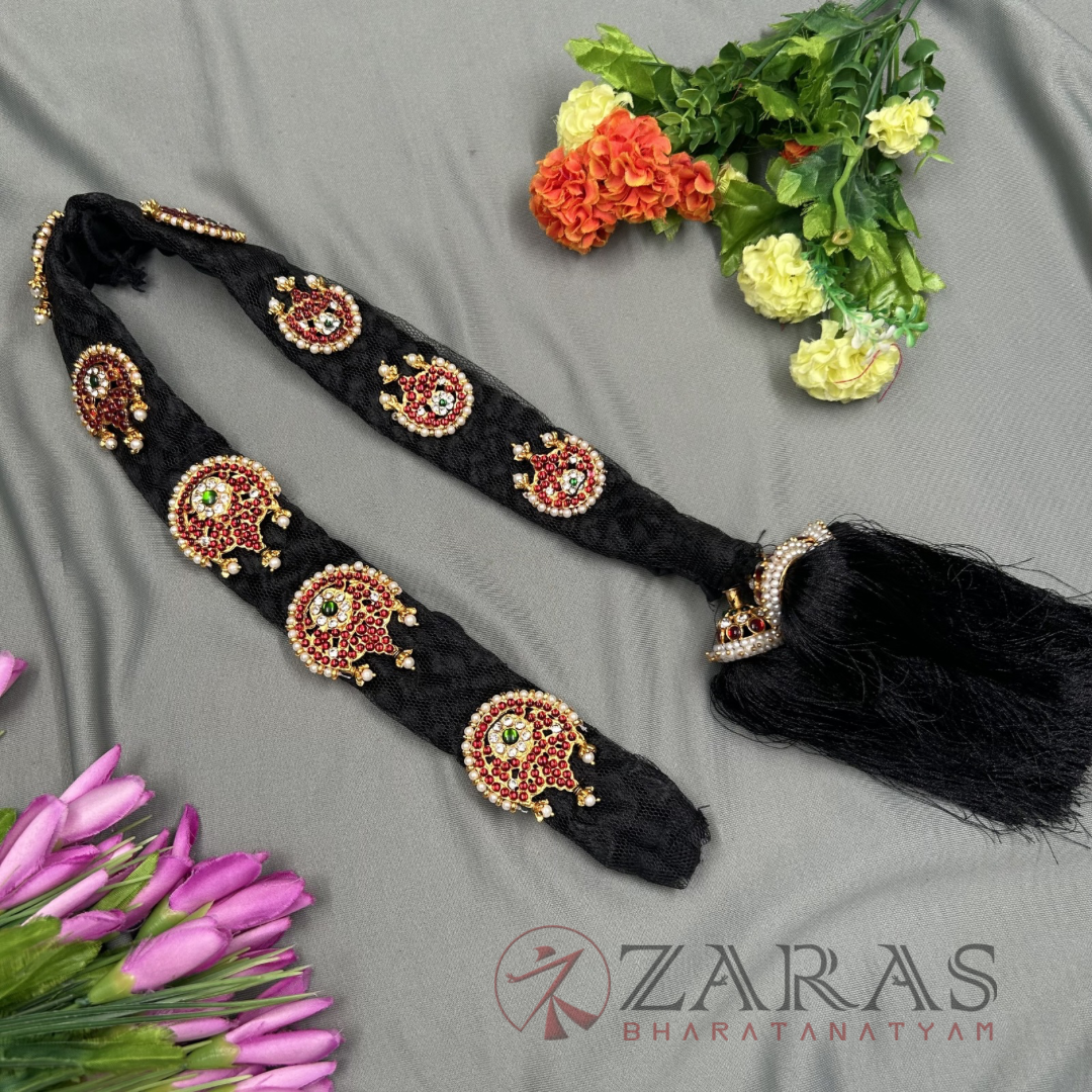 Bharatanatyam Dance Jewellery - Kemp Jada Set Flo RO with Hair Kunjalam image 0