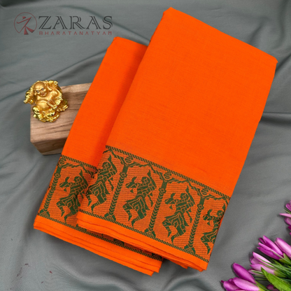 Bharatanatyam Dance Practice Saree - Orange with Green Doll Border image 1