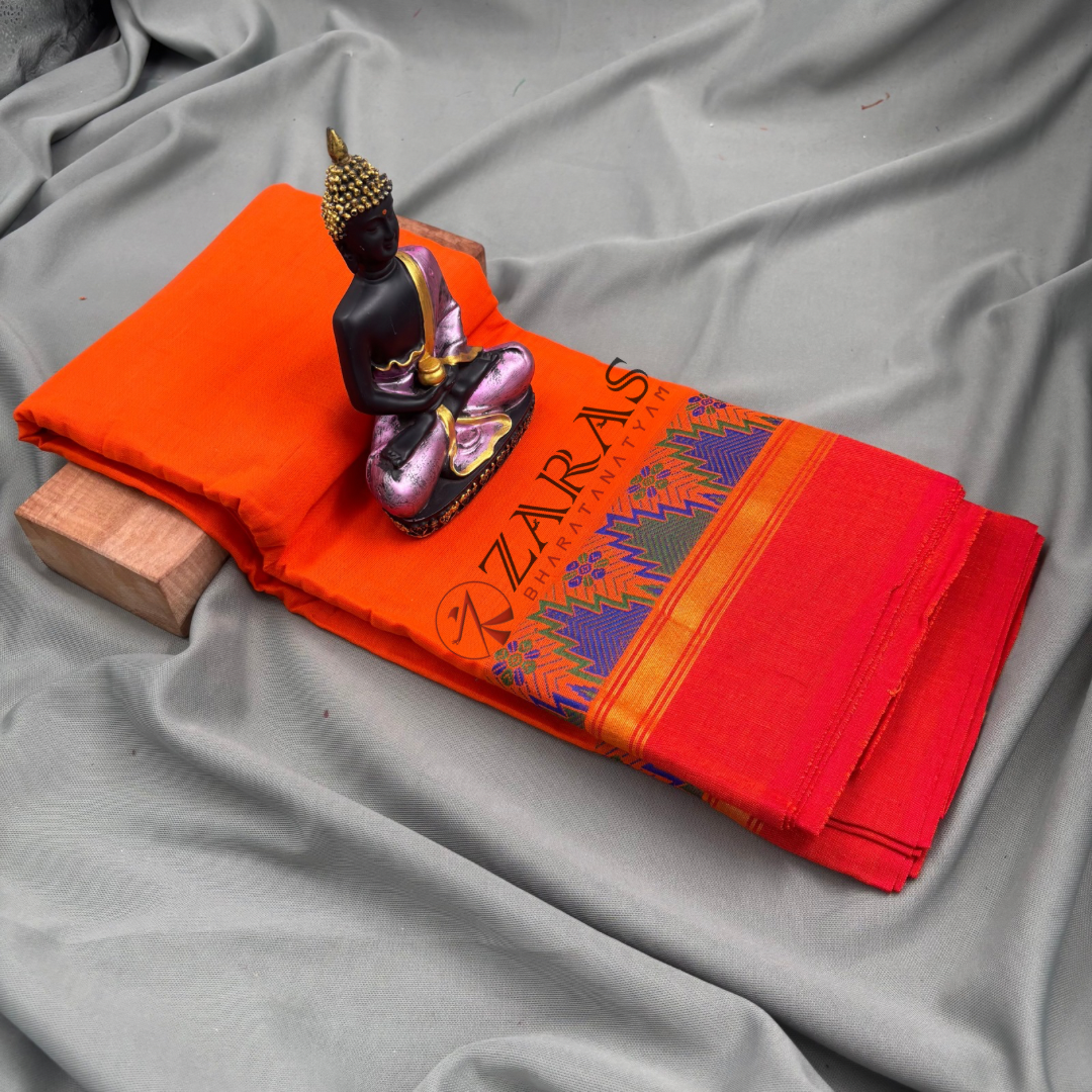 Bharatanatyam Dance Practice Saree - Orange OR Gopuram Border image 1