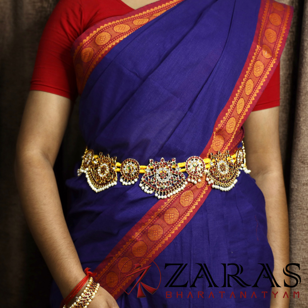 Bharatanatyam Dance Jewellery - Peacock RG CS Hip Belt Kemp Thread (Ottiyanam) image 1