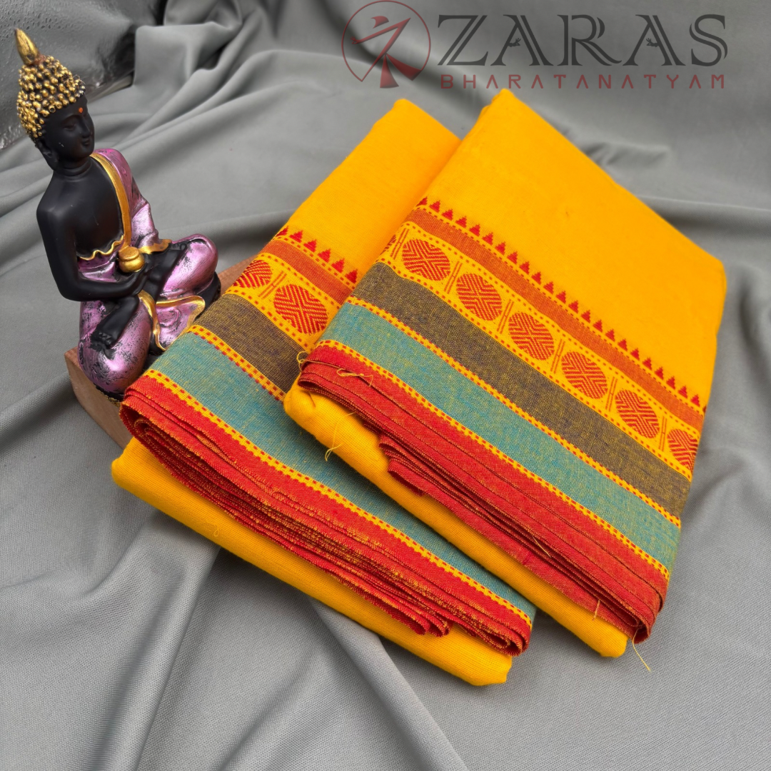 Bharatanatyam Dance Practice Saree - Yellow with Red Temple Coin Border image 2