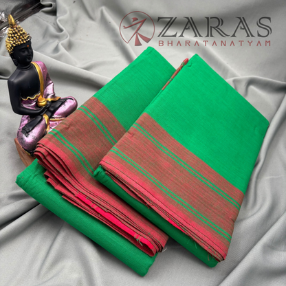 Bharatanatyam Dance Practice Saree - Green With Red Plain Border image 2