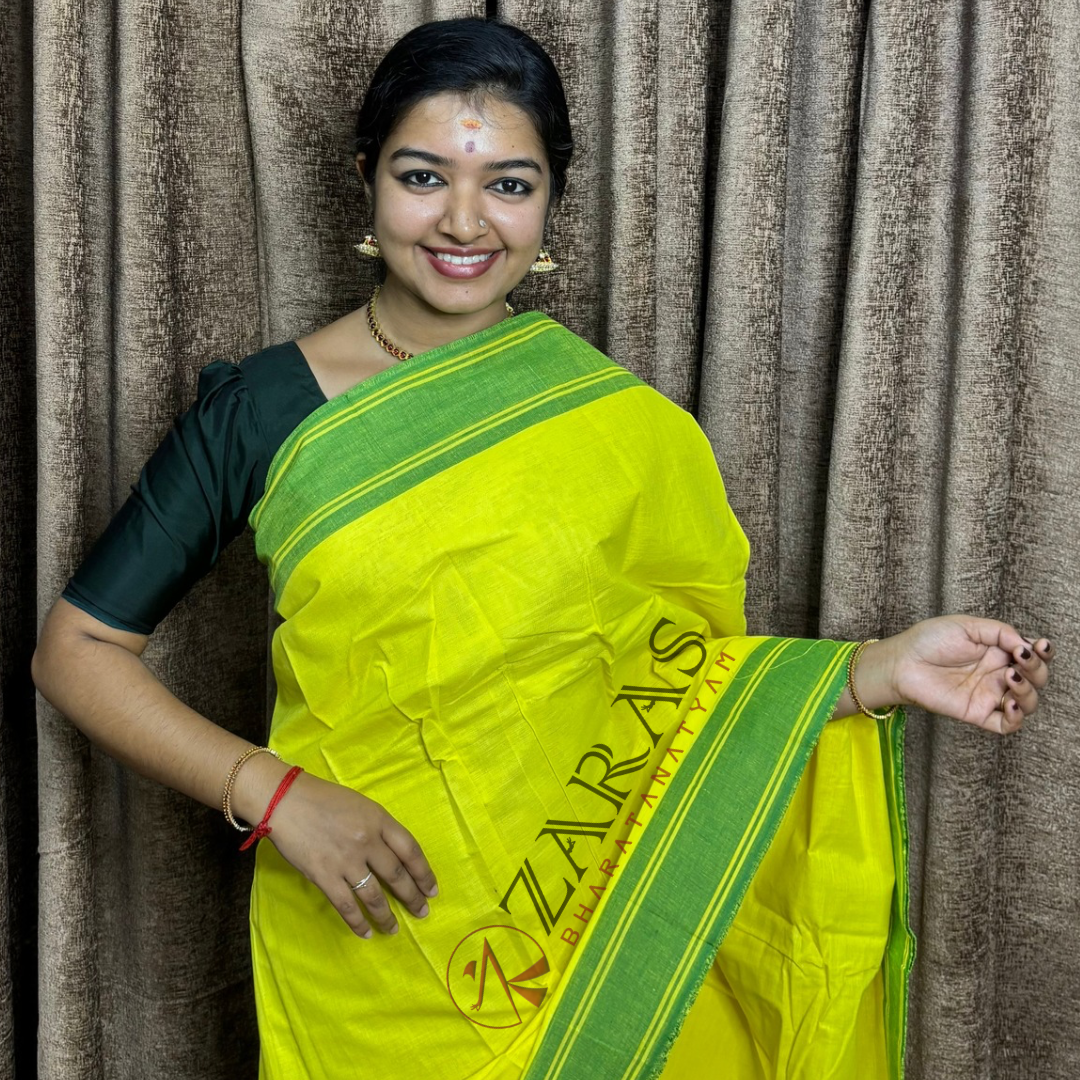 Bharatanatyam Dance Practice Saree - L Yellow With Green Plain Border image 0