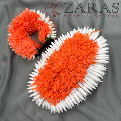 Bharatanatyam Dance Plastic Flower - Plastic White & Orange Sharp Set With Ring image 1
