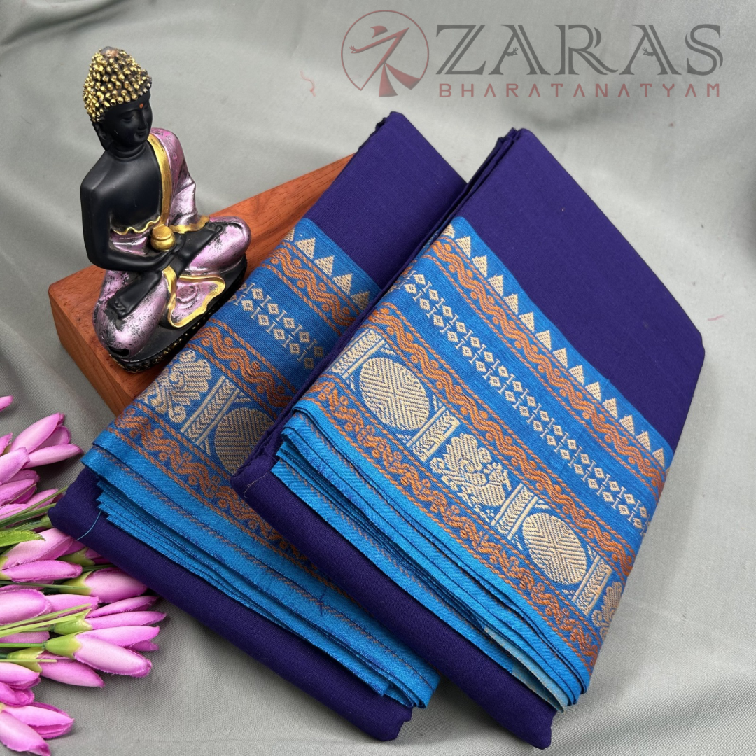Bharatanatyam Dance Practice Saree - Blue with L Blue Temple Border (6 mtr) image 1