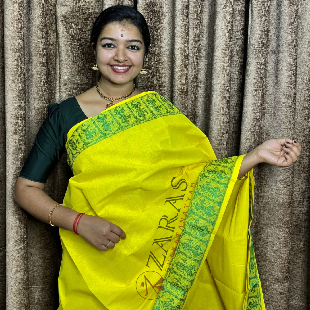 Bharatanatyam Dance Practice Saree - Lemon Yellow Green Doll Border image 0