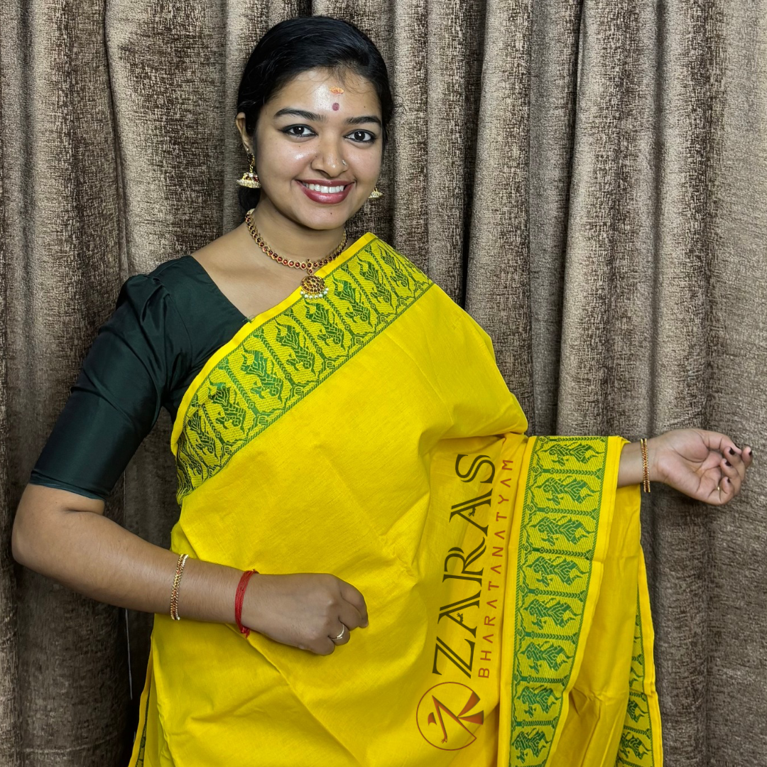 Bharatanatyam Dance Practice Saree - Yellow Green Doll Border image 0
