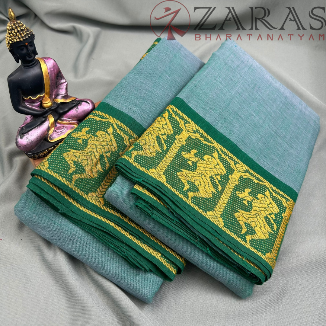 Bharatanatyam Dance Practice Saree - Sea Green with Gold Doll Border image 1