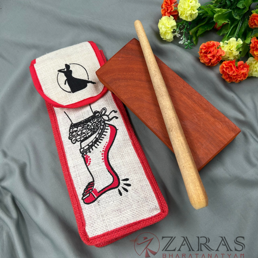 Bharatanatyam Dance Instruments - Thattu Manai Set / Thattu Kali &Jute Bag Combo PATAK Wood image 2