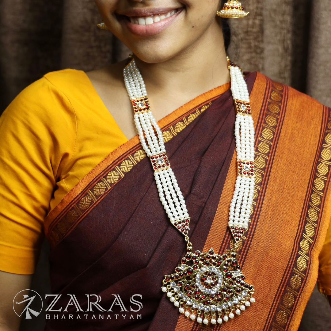Bharatanatyam Dance Jewellery - 4 Lines Beads Padak Box Long Chain image 0