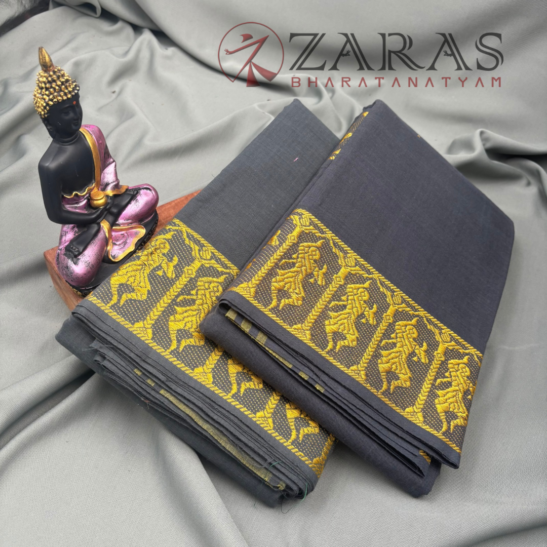 Bharatanatyam Dance Practice Saree - Grey Gold Doll Border image 2