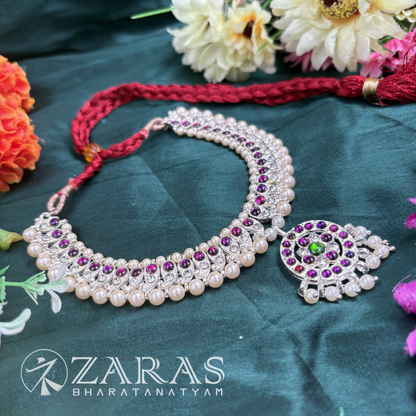 Bharatanatyam Dance Silver Jewellery - Manga Necklace PG Kemp Stone image 2