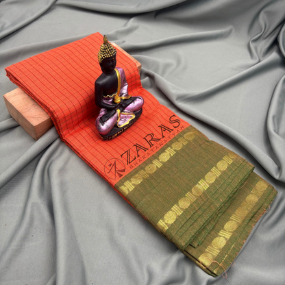Dance Practice Saree - Orange with Green Coin Border image 0