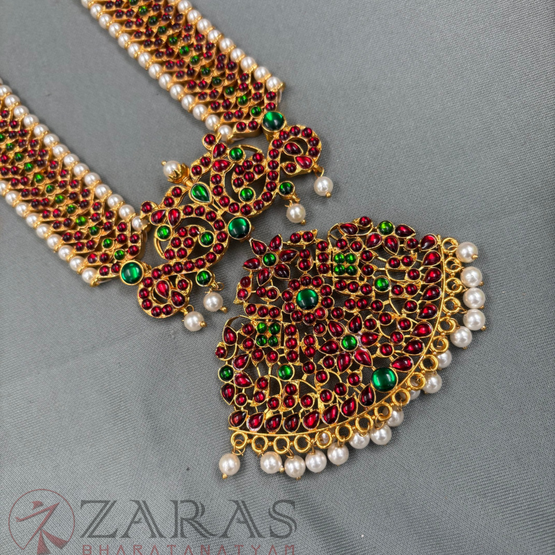 Bharatanatyam Dance Jewellery Haaram - Mee & Flower RG Kemp Maalai / Long Beads image 2